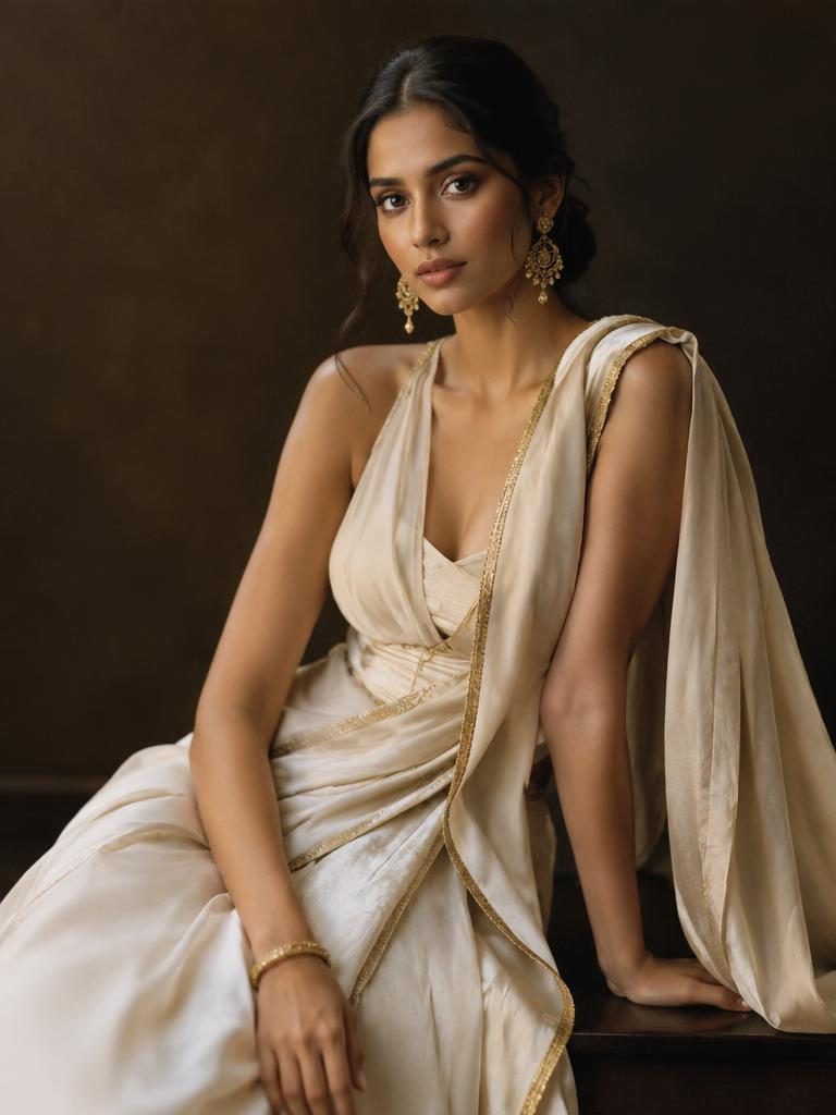 Dunelle, Ivory drape, gold accents